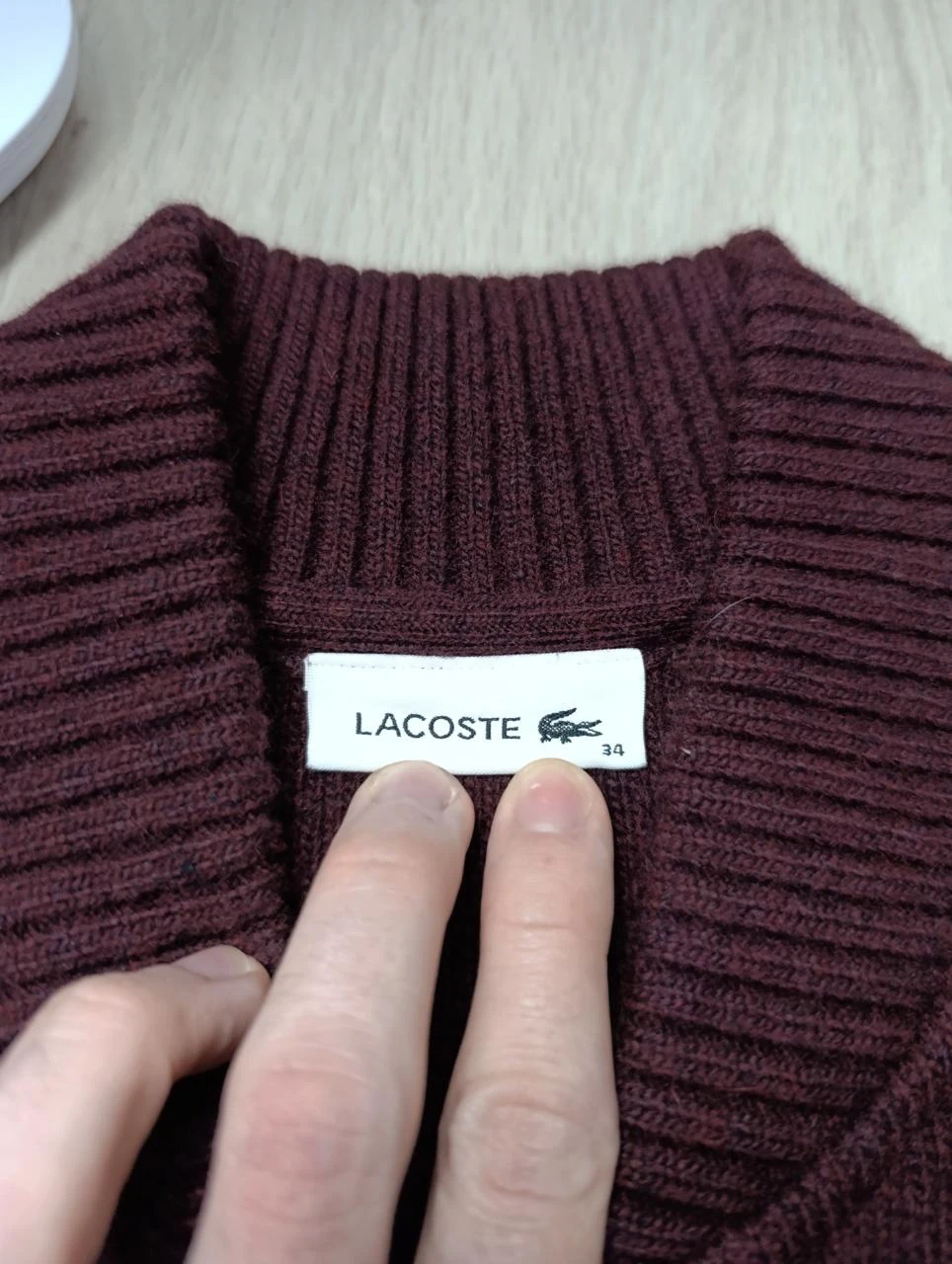 Long Lacoste Vest 100% Wool Bordeaux Zipped Embroidered Logo - S/M – photo 3